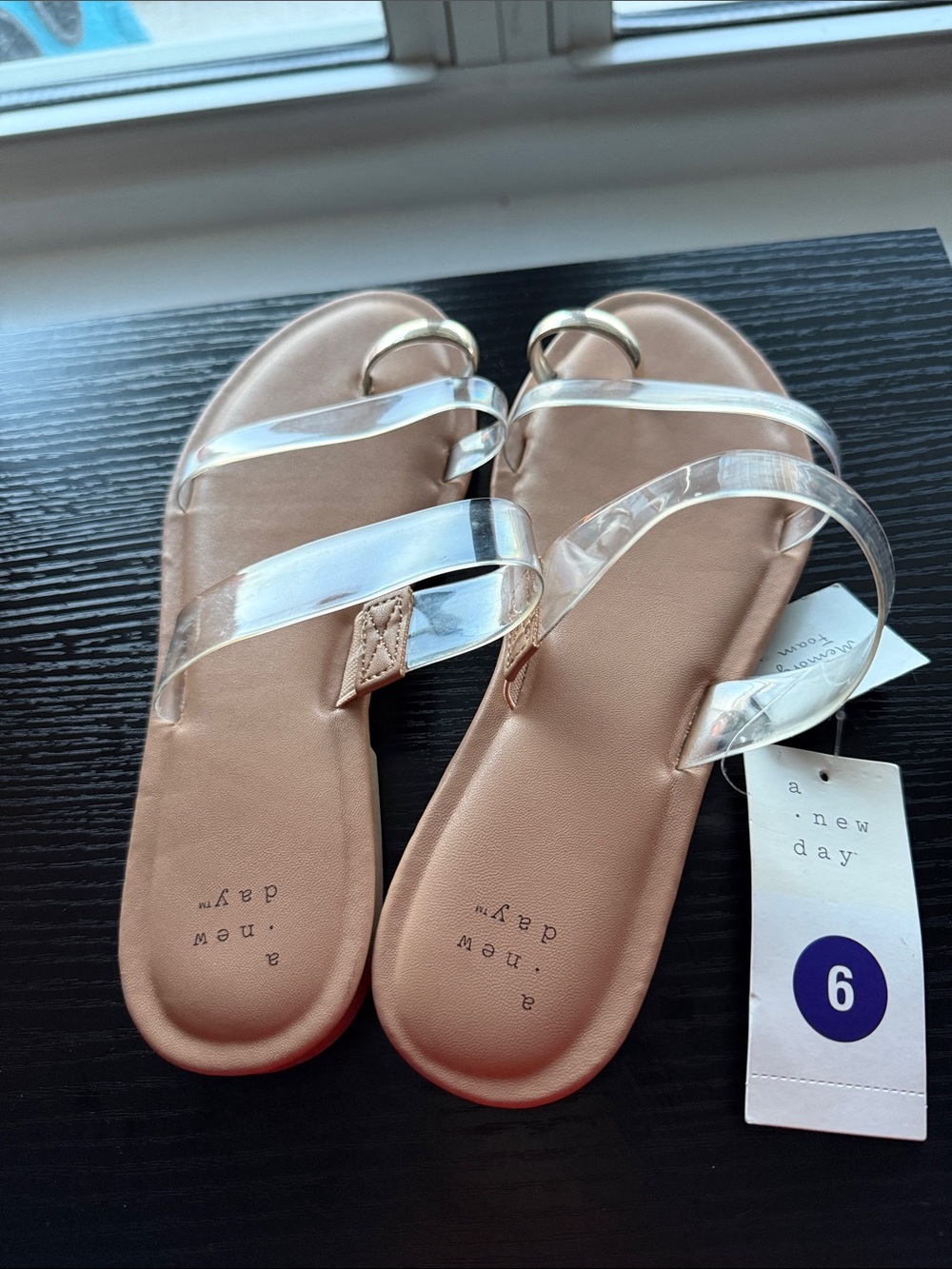 a new day Clear Strap Tan Footbed Women's Sandals, Size 6